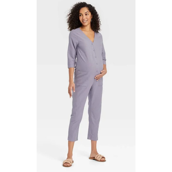 The Nines by Hatch Button Front 3/4 Sleeve Maternity Jumpsuit Womans Size Medium - Picture 1 of 6